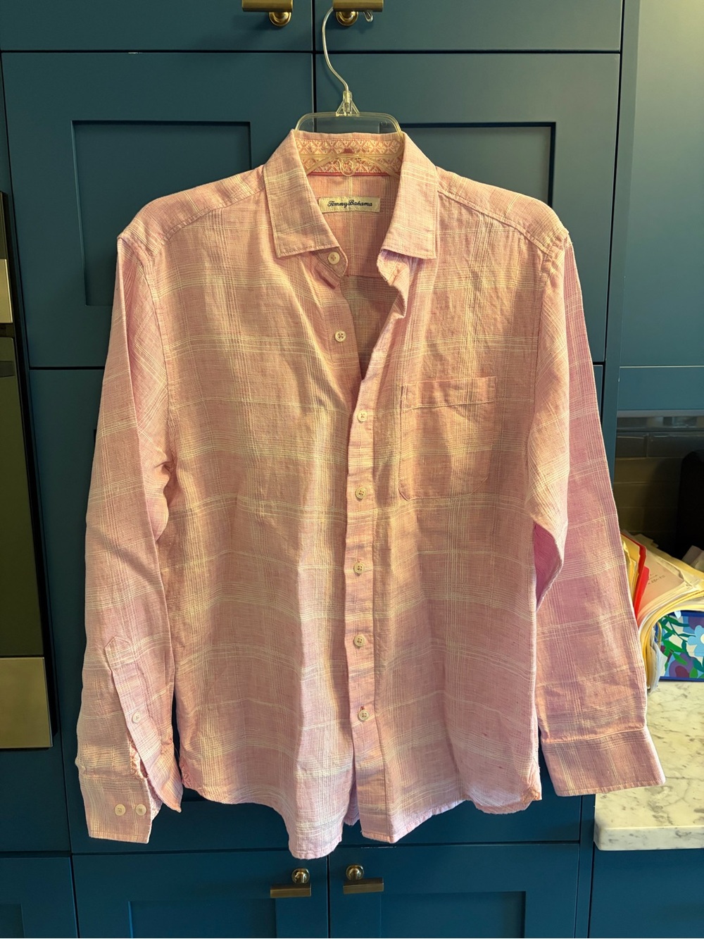 Tommy Bahama Women’s S Small Pink Woven Button-Down Shirt Long Sleeve Plaid EUC
